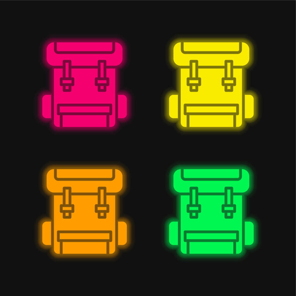 Backpack four color glowing neon vector icon - Vector, Image