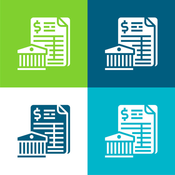 Bank Statement Flat four color minimal icon set - Vector, Image