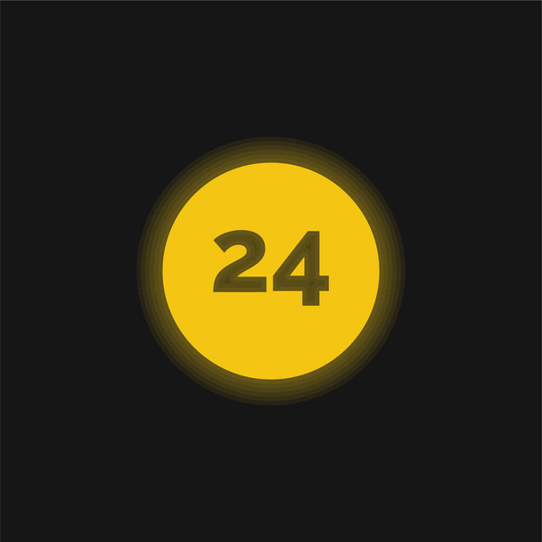 24 tuntia keltainen hehkuva neon kuvake - Vektori, kuva