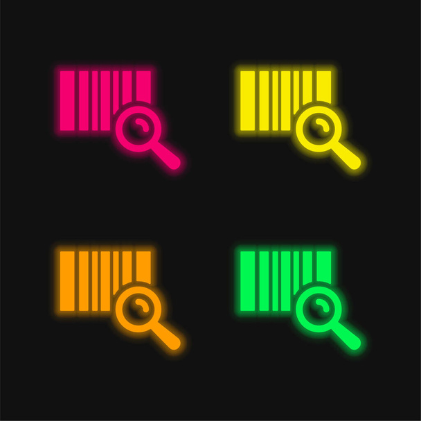 Identificación de código de barras icono de vectores de neón brillante de cuatro colores - Vector, Imagen