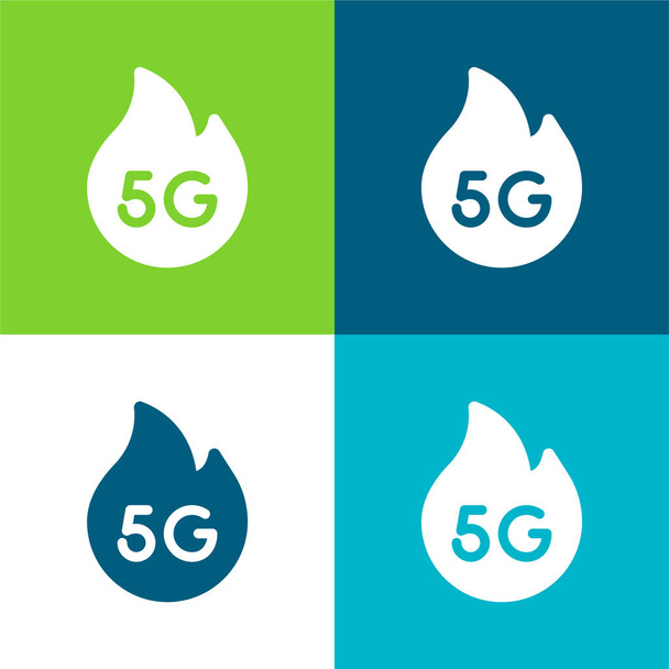 5g Set di icone minime piatte a quattro colori - Vettoriali, immagini