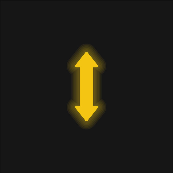 Seta Duplo para cima e para baixo sinal amarelo brilhante ícone de néon - Vetor, Imagem