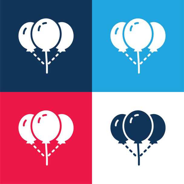 Luftballons blau und rot vier Farben minimales Symbol-Set - Vektor, Bild