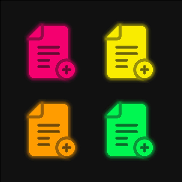 Add File négy szín izzó neon vektor ikon - Vektor, kép