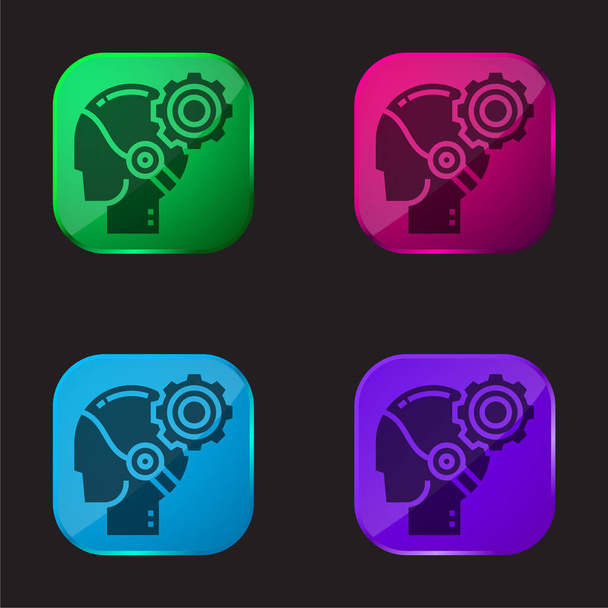 AI cztery kolor szklany przycisk ikona - Wektor, obraz
