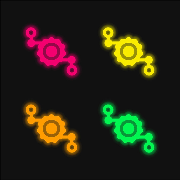 Assembly four color glowing neon vector icon - Vector, Image