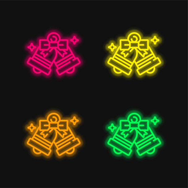 Bells four color glowing neon vector icon - Vector, Image