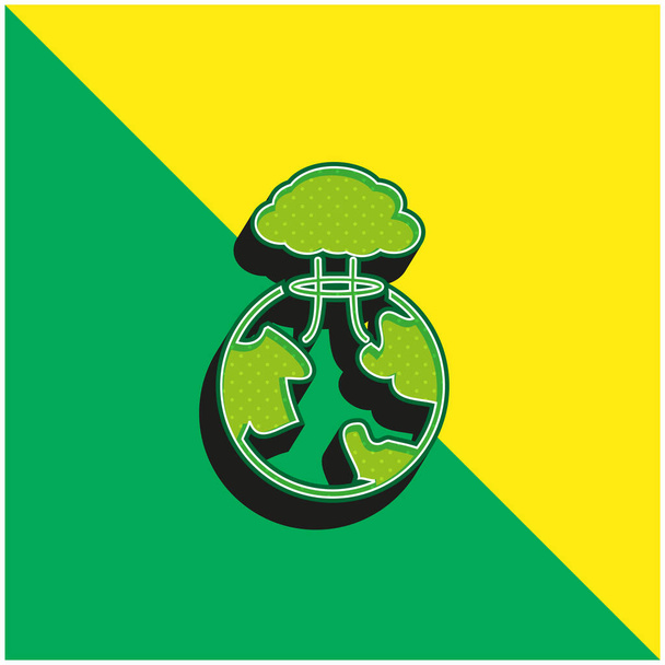 Бомба на Земле Зеленый и желтый современный трехмерный векторный логотип - Вектор,изображение