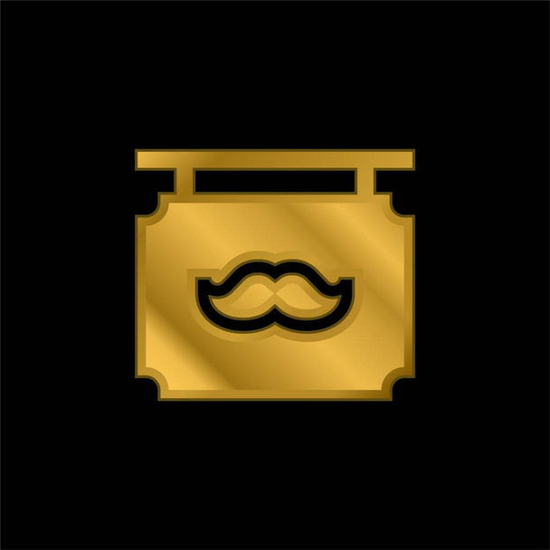 Berber dükkanı altın kaplama metalik simge veya logo vektörü - Vektör, Görsel