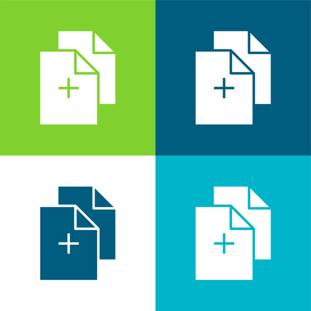 Add Documents Flat four color minimal icon set - Vector, Image