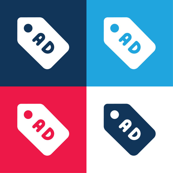 Ogłoszenia niebieski i czerwony zestaw czterech kolorów minimalny zestaw ikon - Wektor, obraz