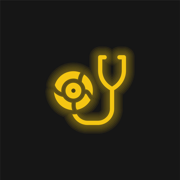 Auscultate yellow glowing neon icon - Vector, Image