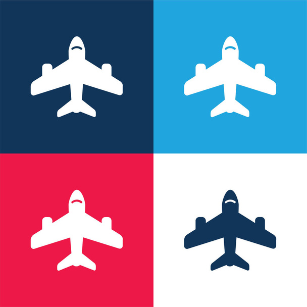 Airport Sign kék és piros négy szín minimális ikon készlet - Vektor, kép