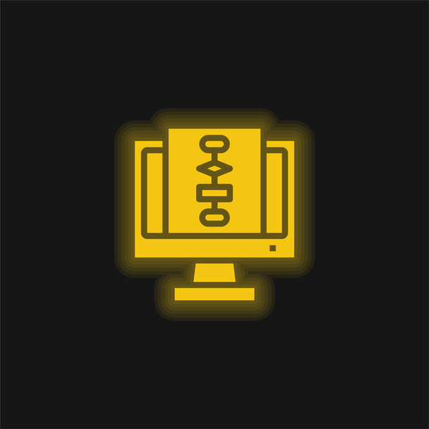 Algorithm yellow glowing neon icon - Vector, Image