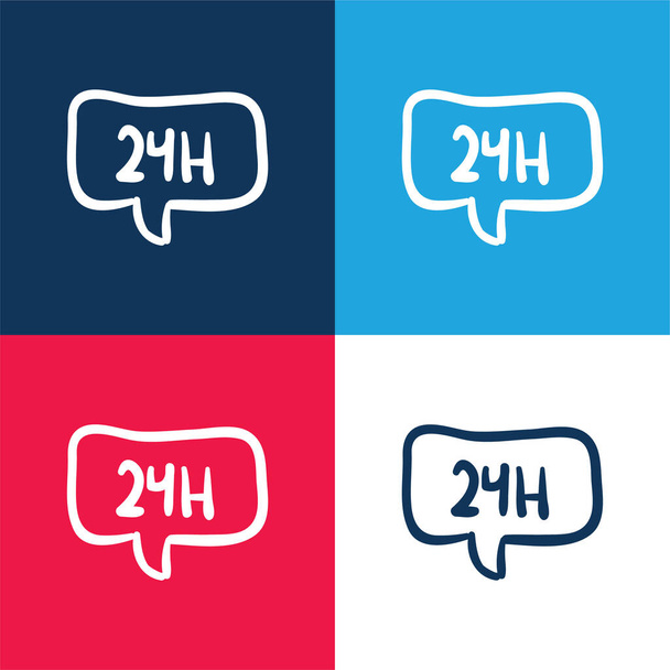24 Stunden in Speech Bubble Hand gezeichnet Werbesignal blau und rot vier Farben minimalen Symbolsatz - Vektor, Bild
