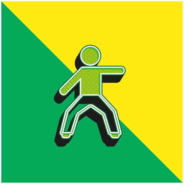 Chico estiramiento brazo izquierdo verde y amarillo moderno vector 3d icono logo - Vector, imagen