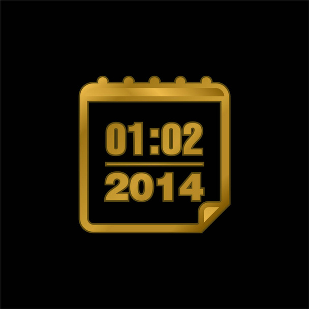 2014 February Calendar Page gold plated metalic icon or logo vector - Vector, Image