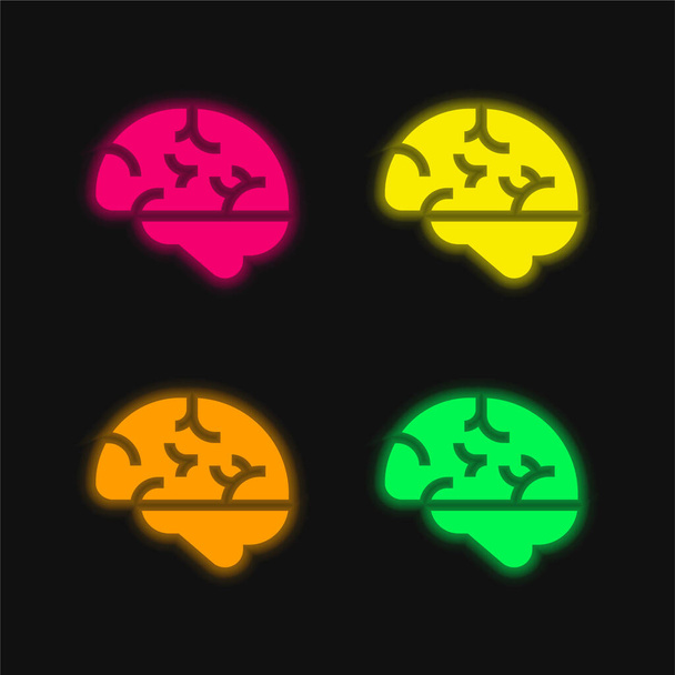 Beyin dört renk parlayan neon vektör simgesi - Vektör, Görsel
