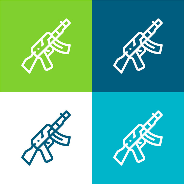 Επίθεση Rifle Επίπεδη τέσσερις χρώμα ελάχιστο σύνολο εικονιδίων - Διάνυσμα, εικόνα