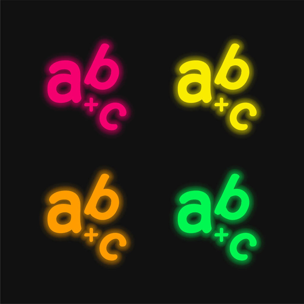 ABC négy szín izzó neon vektor ikon - Vektor, kép