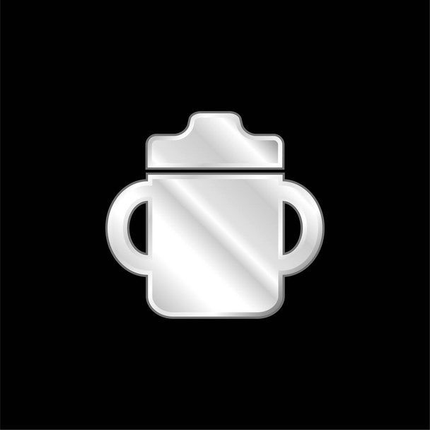 Baby Drinking Bottle With Handle On Both Sides silver plated metallic icon - Vector, Image