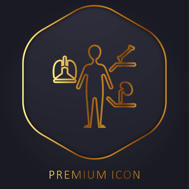 Anatomía línea dorada logotipo premium o icono - Vector, Imagen