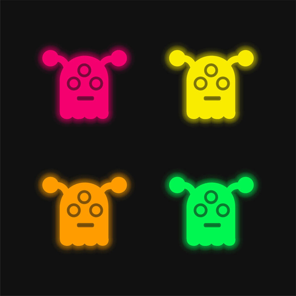 Ulkomaalainen ulkoavaruus neljä väriä hehkuva neon vektori kuvake - Vektori, kuva