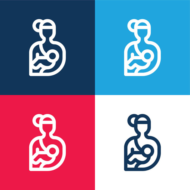 Breastfeeding blue and red four color minimal icon set - Vector, Image