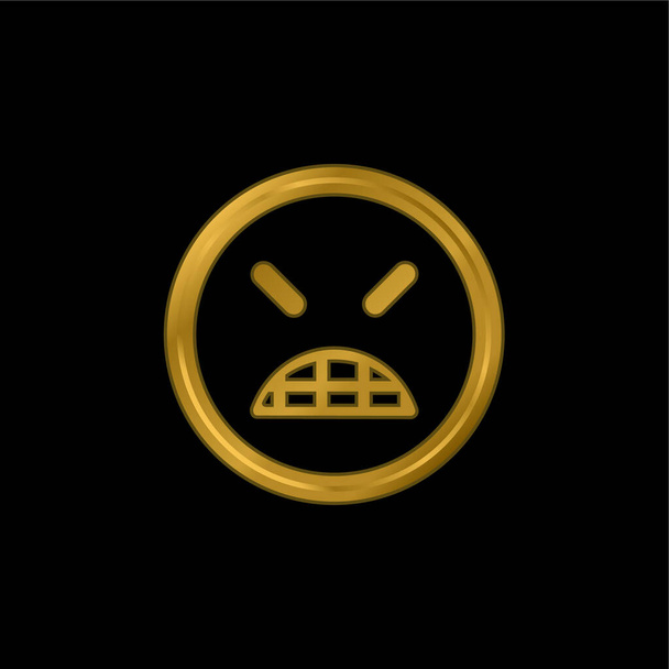 Злой Emoticon площади лицо с закрытыми глазами позолоченные металлические иконки или вектор логотипа - Вектор,изображение