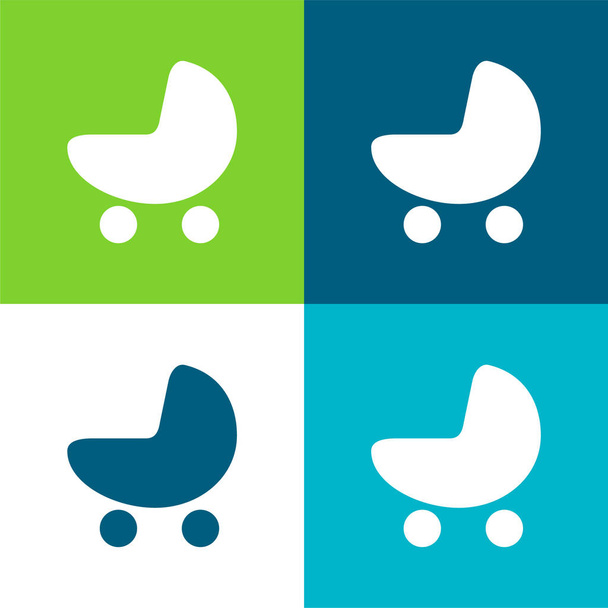Baby Cradle Silhouet Flat vier kleuren minimale pictogram set - Vector, afbeelding