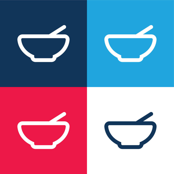 Bowl Esquema azul y rojo conjunto de iconos mínimo de cuatro colores - Vector, Imagen