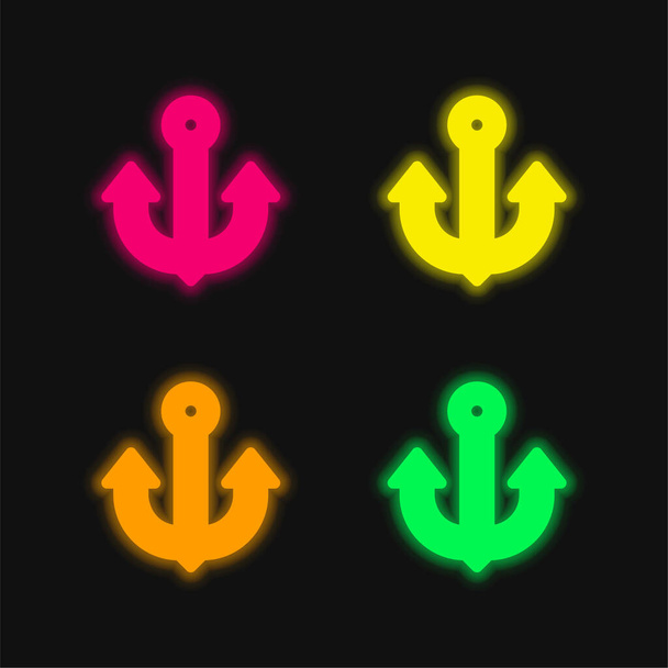 Якорь четырехцветный светящийся неоновый вектор - Вектор,изображение