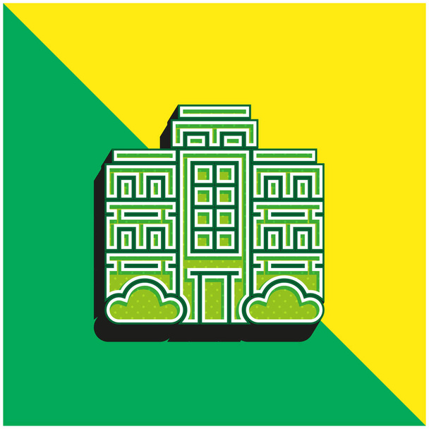 Apartman Zöld és sárga modern 3D vektor ikon logó - Vektor, kép