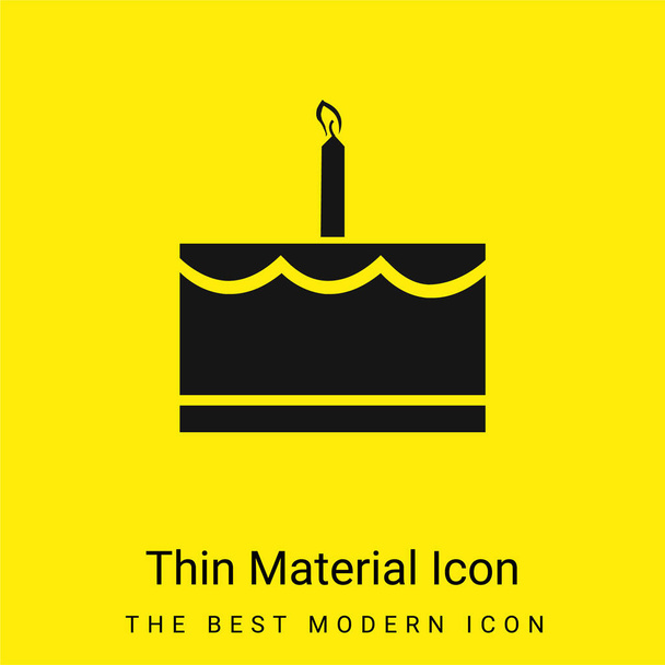 Tarta de cumpleaños con vela mínimo icono de material amarillo brillante - Vector, Imagen