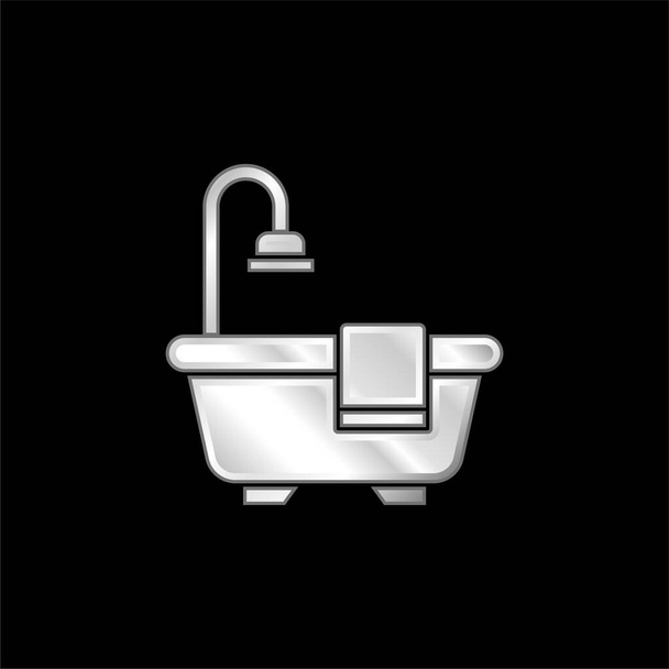 Fürdőkád ezüst bevonatú fém ikon - Vektor, kép