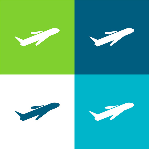 Avion plat quatre couleurs minimum icône ensemble - Vecteur, image