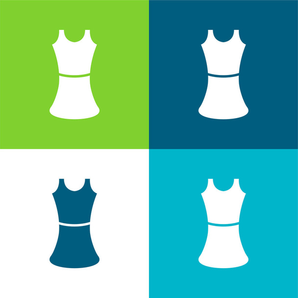 Черное женское платье Плоское четырехцветное минимальный набор значков - Вектор,изображение