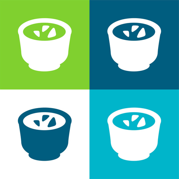 Bowl With Sauce For Sushi Flat four color minimal icon set - Vector, Image