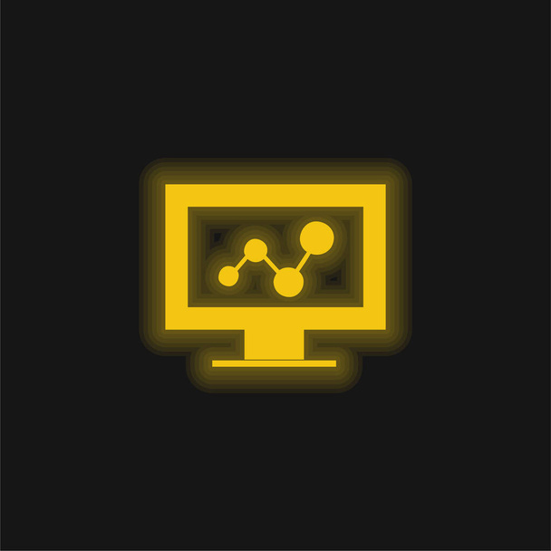 Analytics Chart On A Monitor yellow glowing neon icon - Vector, Image