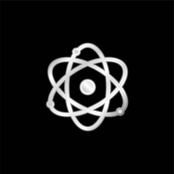 Atom Science Symbol silver plated metallic icon - Vector, Image