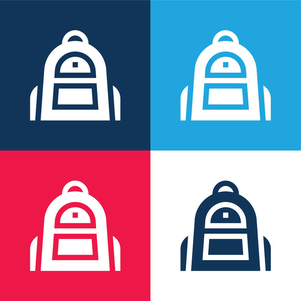 Zaino blu e rosso set di icone minime a quattro colori - Vettoriali, immagini