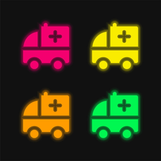 Ambulance four color glowing neon vector icon - Vector, Image