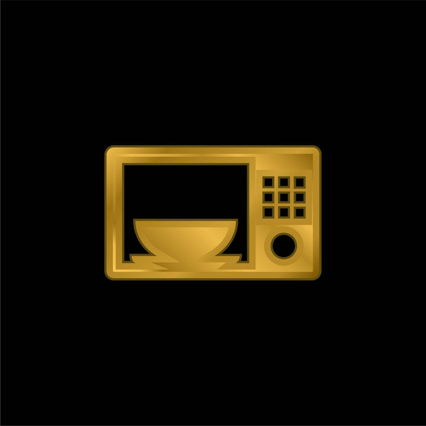 Ciotola in un microonde placcato oro icona metallica o logo vettoriale - Vettoriali, immagini