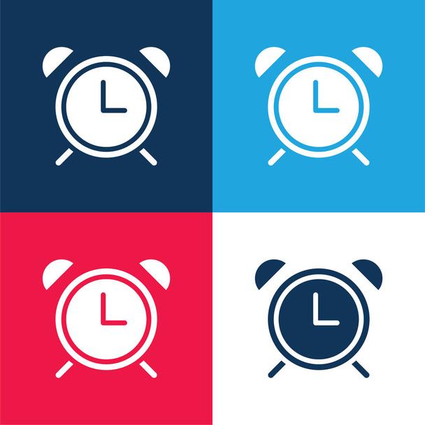 Alarm Klok blauw en rood vier kleuren minimale pictogram set - Vector, afbeelding