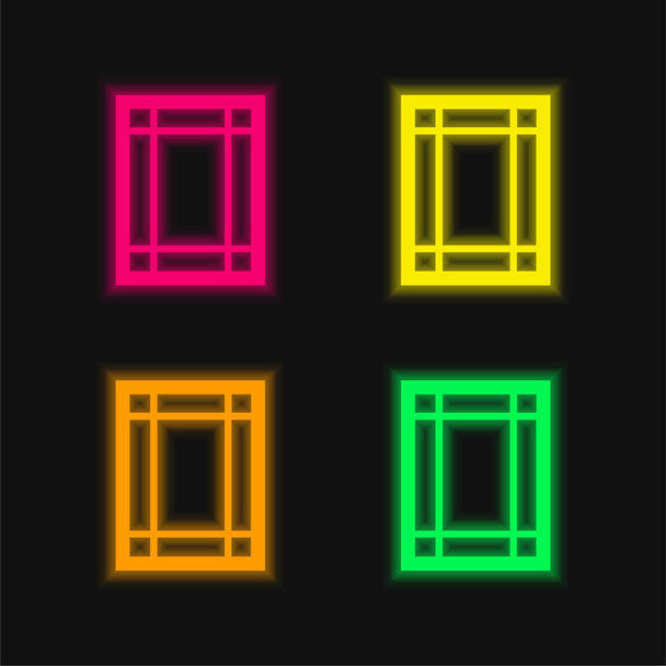 Tamaño de las fronteras de cuatro colores brillante icono de vectores de neón - Vector, Imagen