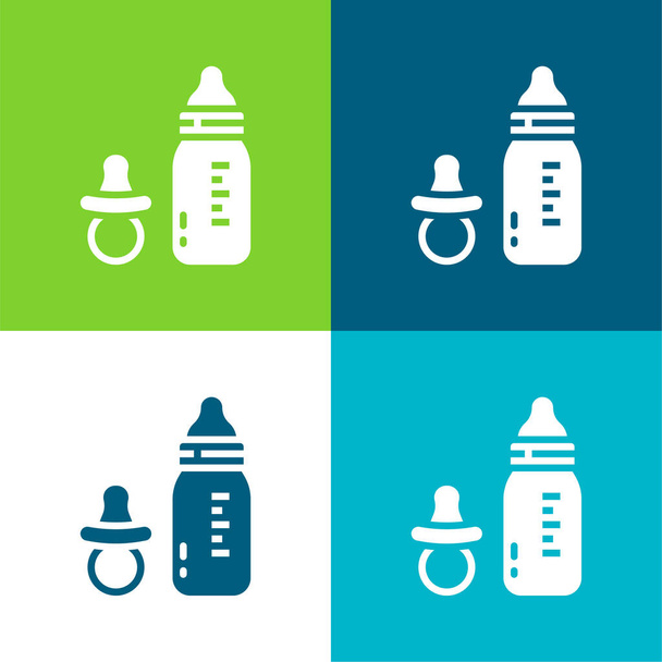 Μπουκάλι μωρό Επίπεδη τέσσερις χρώμα ελάχιστο σύνολο εικονιδίων - Διάνυσμα, εικόνα