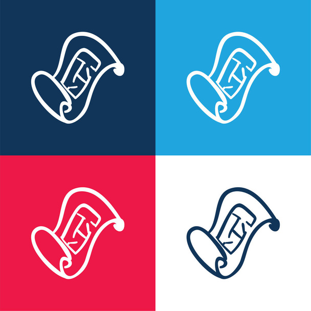 Blueprint Outil dessiné à la main bleu et rouge ensemble d'icônes minimes quatre couleurs - Vecteur, image