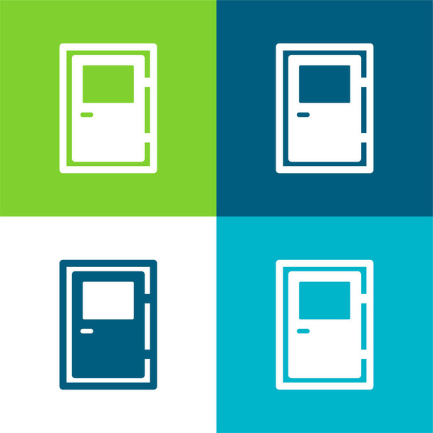Puerta grande plana de cuatro colores mínimo icono conjunto - Vector, Imagen