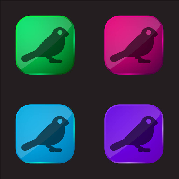 Oiseau icône bouton en verre quatre couleurs - Vecteur, image