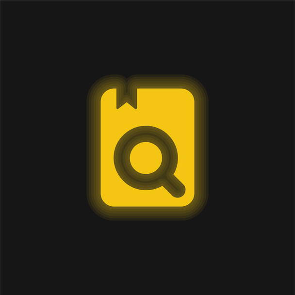 Könyv Keresés sárga izzó neon ikon - Vektor, kép